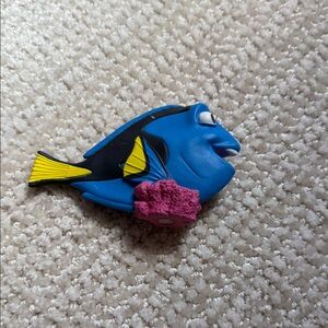 Blue and Yellow Fish Pet Toy with Pink Coral Accent